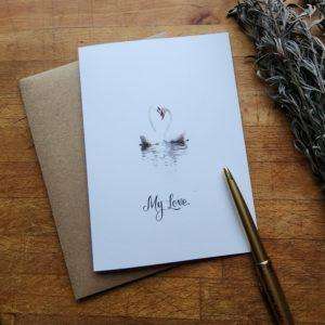 My Love Greeting Card with Heart-Shaped Swan Couple
